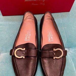 Salvatore Ferragamo Leather Loafers with Signature Silver Horsebit